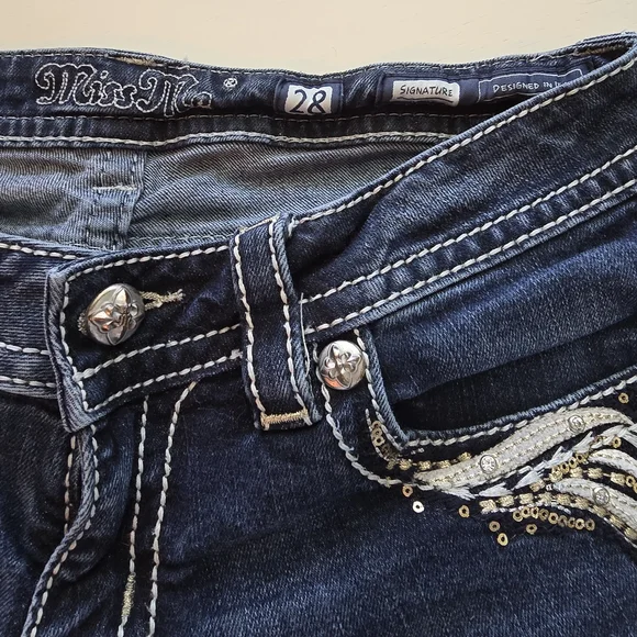 Miss Me Dark Blue Jeans with Gold and Silver Embellishments - Picture 4 of 4